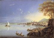 Louis Bleuler Seen city of Neuchatel oil painting